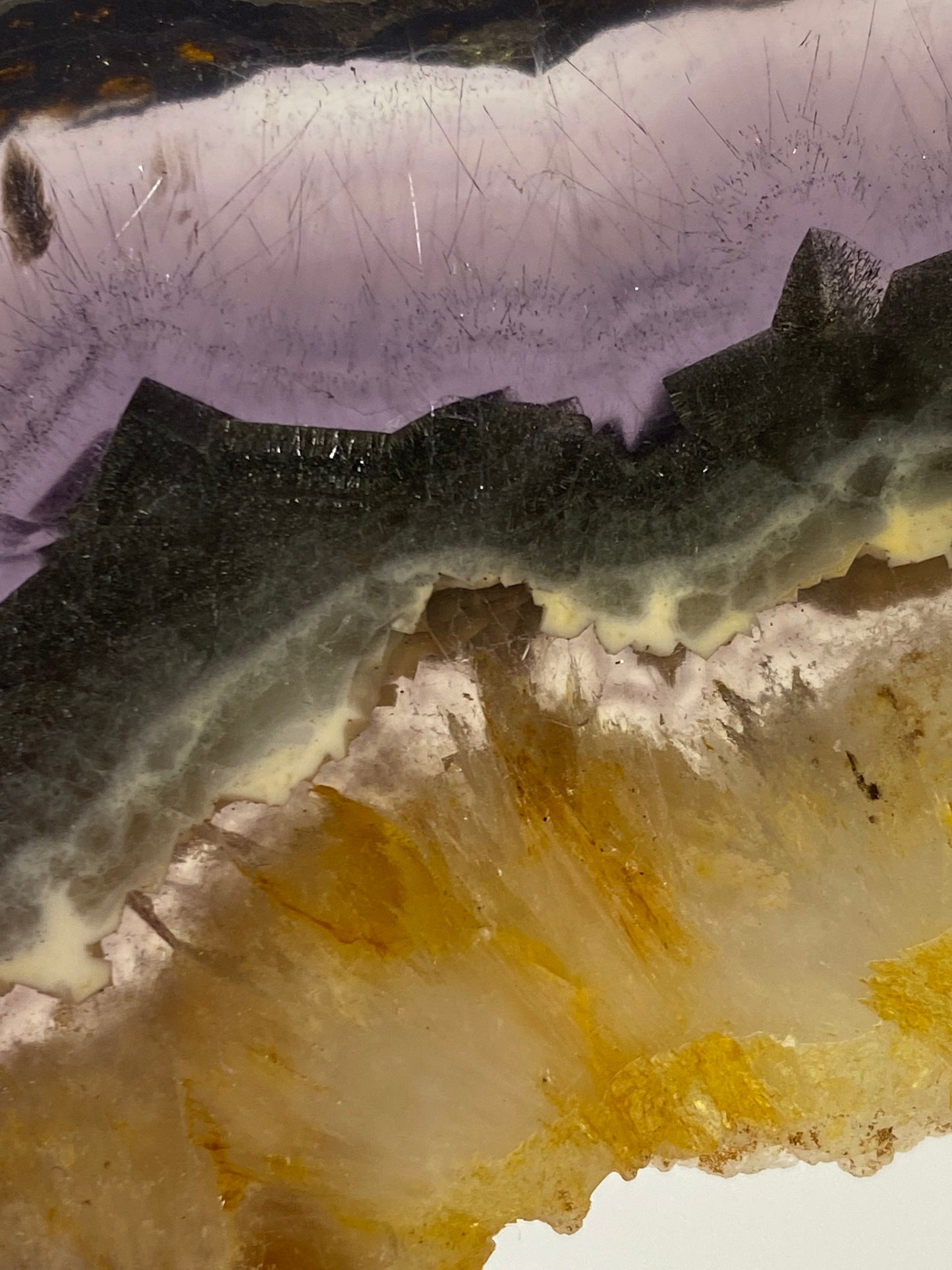 Rare Rainbow Fluorite with Pyrite Layer - Slab #FP006