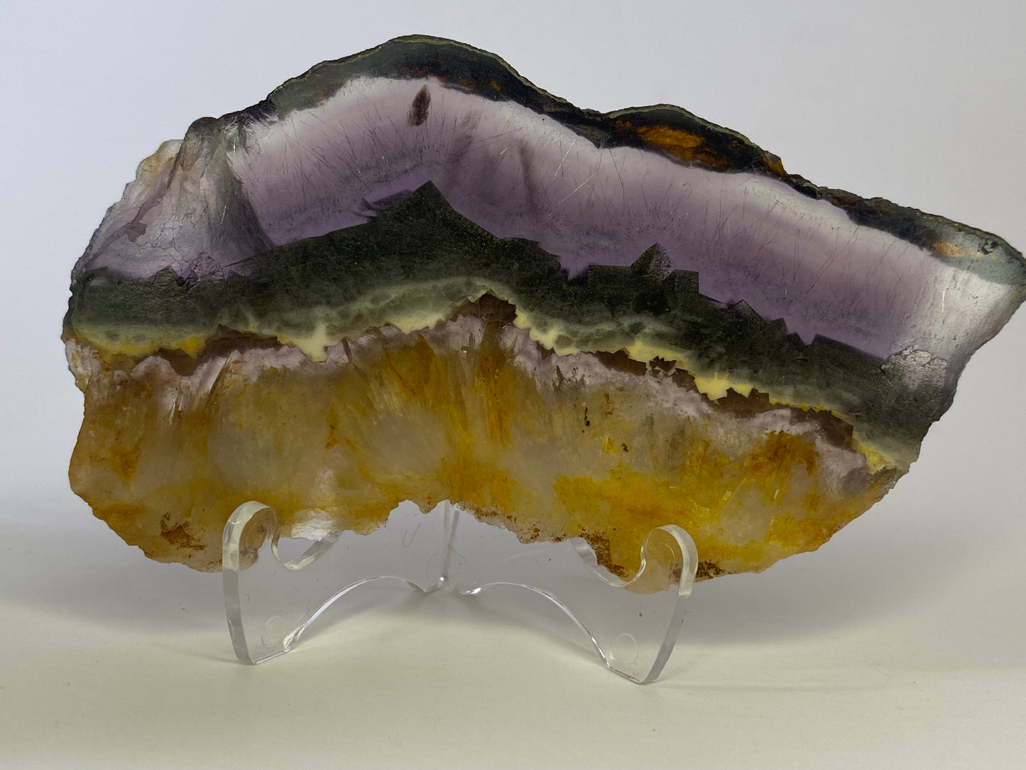 Rare Rainbow Fluorite with Pyrite Layer - Slab #FP006
